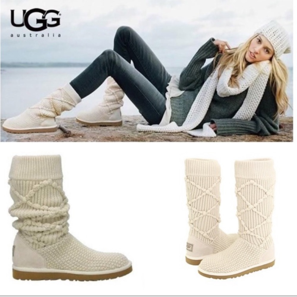 UGG Argyle Size 8 Beige Cream Knit Boots